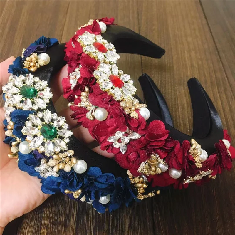 2 Styles New Design Handmade Flower Baroque Rhinestone Crystal Headbands Sparkly Padded Headband For Women Cloth Hairband Gift papillon dog figurine papillon dog bejeweled czech rhinestone enamel trinket hinged gift box papillon jewelled trinket box