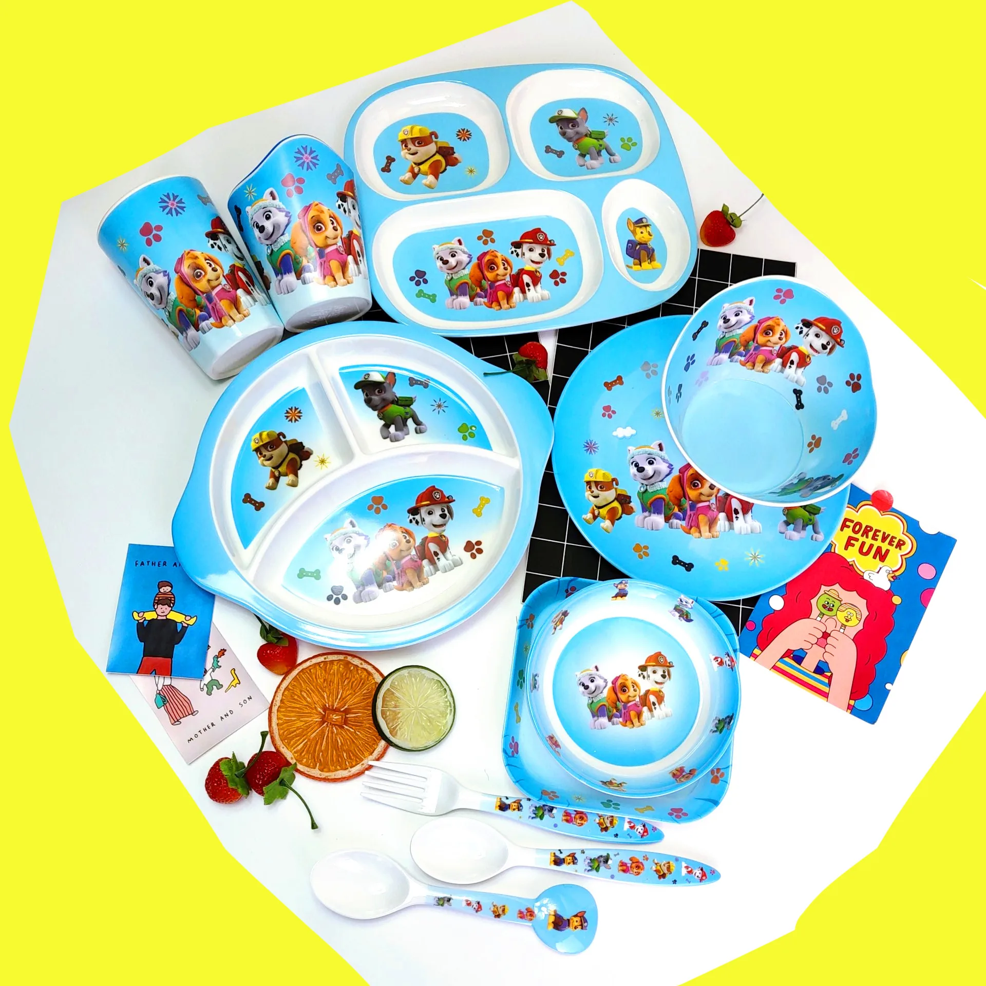 Paw Patrol Children's Tableware Kitchen Restaurant Tools Healthy Material Melamine Bowl Plate Knife Fork Tablewares for Party