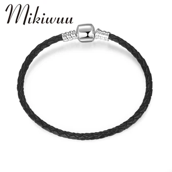 

Hight Quality Silver Bead Couple Bracelet Men Women Braided Leather Black Chain Bracelet For Women Original Jewelry