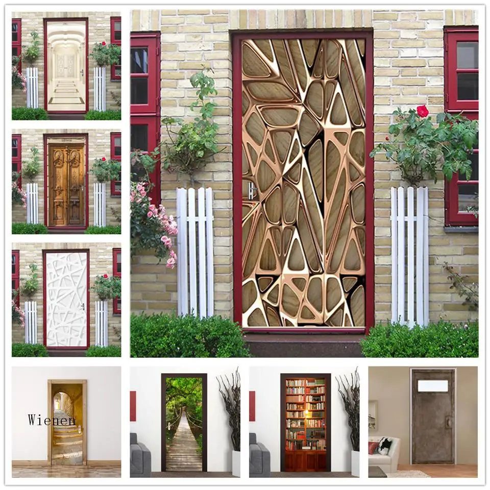 

Metal Lines Door Sticker Peel and Stick Wallpaper Wall Art Mural Decals Waterproof Posters for Living Room Bathroom Home Decor