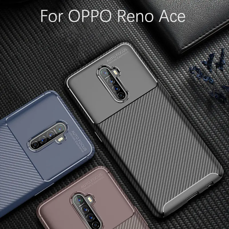 Phone Case for OPPO Reno Ace Cover Luxury Carbon Fiber Soft Silicone TPU Frame Bumper Back Coque Fundas |