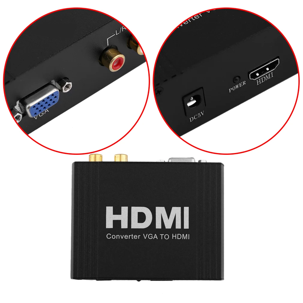 Профессиональный 1080P преобразователь из VGA в HDMI VGA+ R/L аудио в HDMI VGA в HDMI экстрактор конвертер с адаптером питания