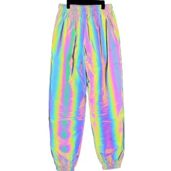 

2019 Men Colorful Reflective Pants Hip Hop Casual Outdoor Sports Magic Trousers Male Streetwear Skateboarding Harem Pant Fashion