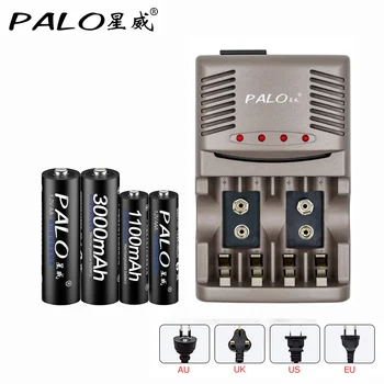 

PALO New-type 4 Slots Multifunctional Smart LED Battery Charger For AA / AAA 9V NiCd NiMh Batteries+2pcs AA+2pcs AAA Batteries