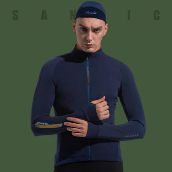 

Santic Men Cycling jacket Long Sleeves Autumn Winter Fleece Keep warm Road Bike Tops MTB Jersey jackets Asian Size WM0C01113