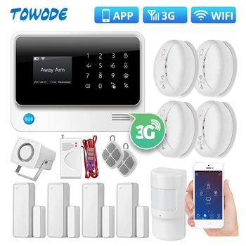 

Towode WIFI 3G WCDMA GSM Wireless Home Security Alarm System Smoke Detector Water Sensor Language Switchable