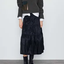 Женская плиссированная юбка осень зима Высокая талия пояс сплошной цвет женские юбки элегантные женские Saias свободные средней длины Moda Mujer