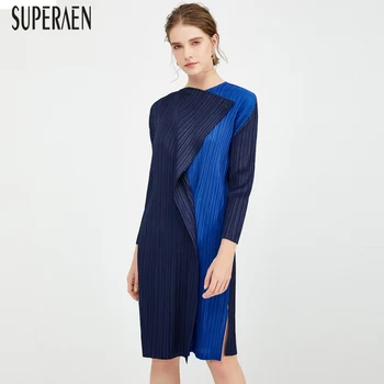 

SuperAen 2020 Autumn New Women Dress Cotton Casual Fashion Ladies Dress Long Sleeve Split Round Collar Women Clothing