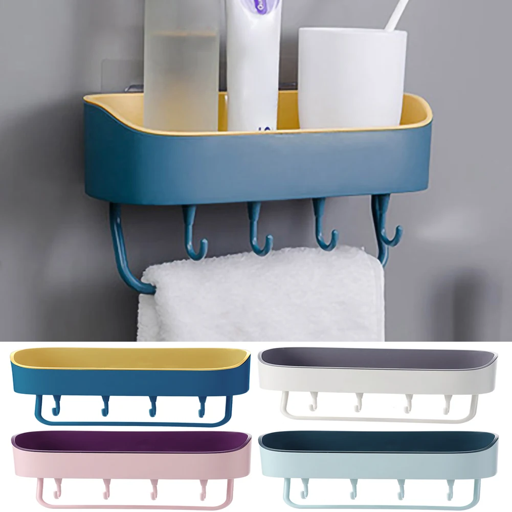 

Bathroom Shelf Wall Mounted Shampoo Shower Shelves Holder Kitchen Storage Rack Organizer Towel Bar Bath Accessories