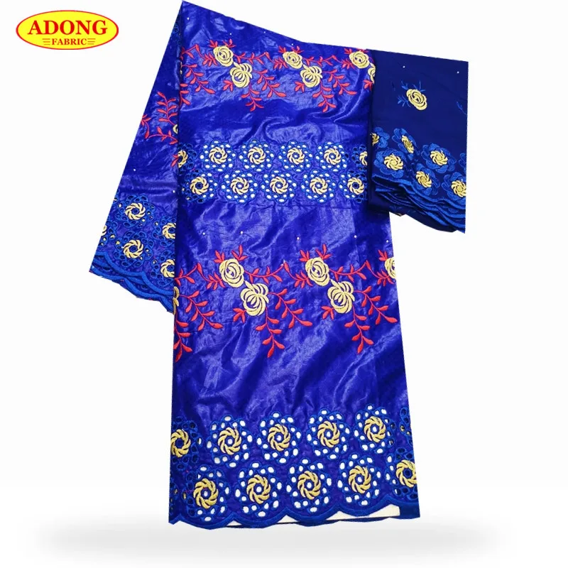 

ADONG High Quality African Fabric Hot sales 5 yards Bazin Riche Lace Embroidery Nigeria fabric 2 yards Chiffon Lace With Stones