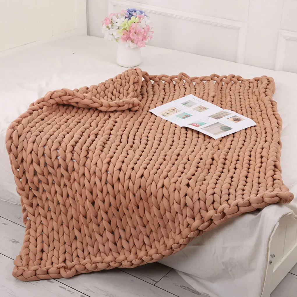 Thick Wool Blanket Chunky Knit Door Mat Carpet Rug Sofa Bed Lounge Decorator Home Decor Hand Knitting Blanket