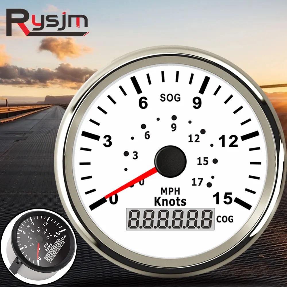 

universal Waterproof 85mm Boat Yacht Vessel GPS Speedometer Marine Odometer Speed Gauge 15Knots 0-17MPH White auto tuning tacho