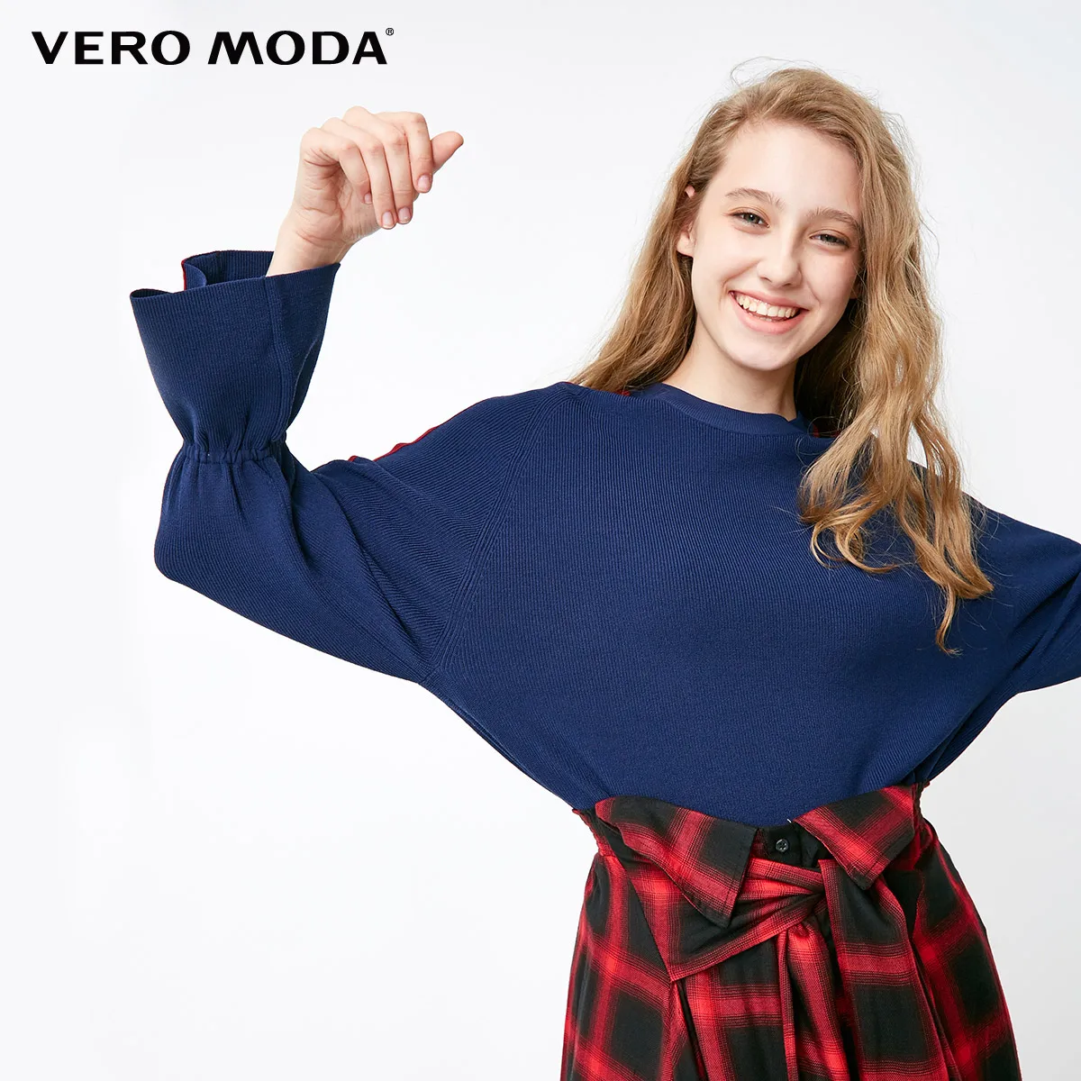 Vero Moda осенне-зимний эластичный вязаный свитер с расклешенными рукавами | 318324516 - Цвет: Midnight blue