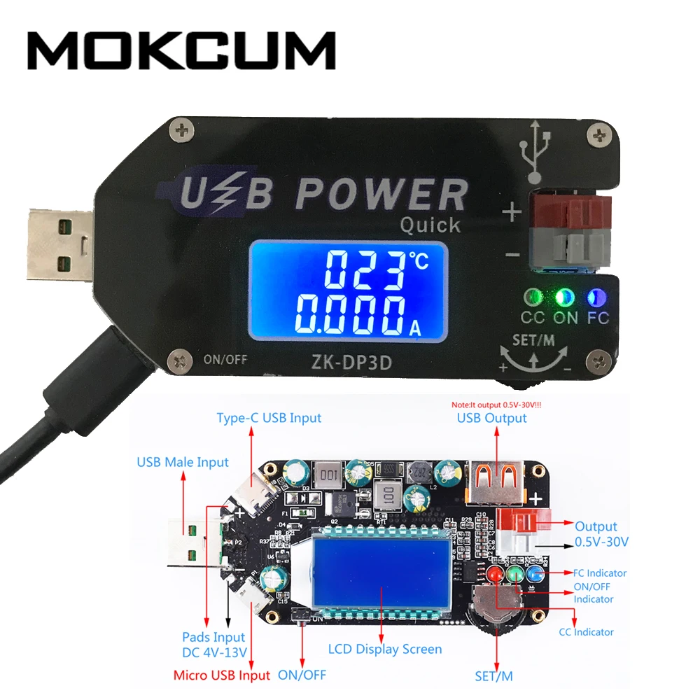 USB Повышающий Модуль питания 15 Вт повышающий преобразователь ЖК-дисплей QC2.0/QC3.0/AFC/FCP/SCP триггер