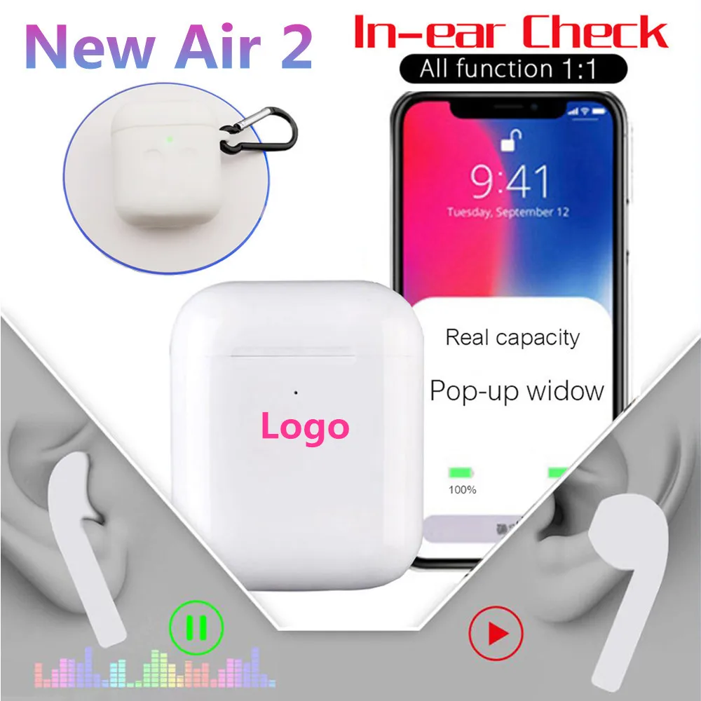 

New Air 2 Clone Bluetooth Earphones W1 Chip Pop Up Window Earbuds Wireless Headset For iPhone Earphone 2 Generation pk i1000 tws