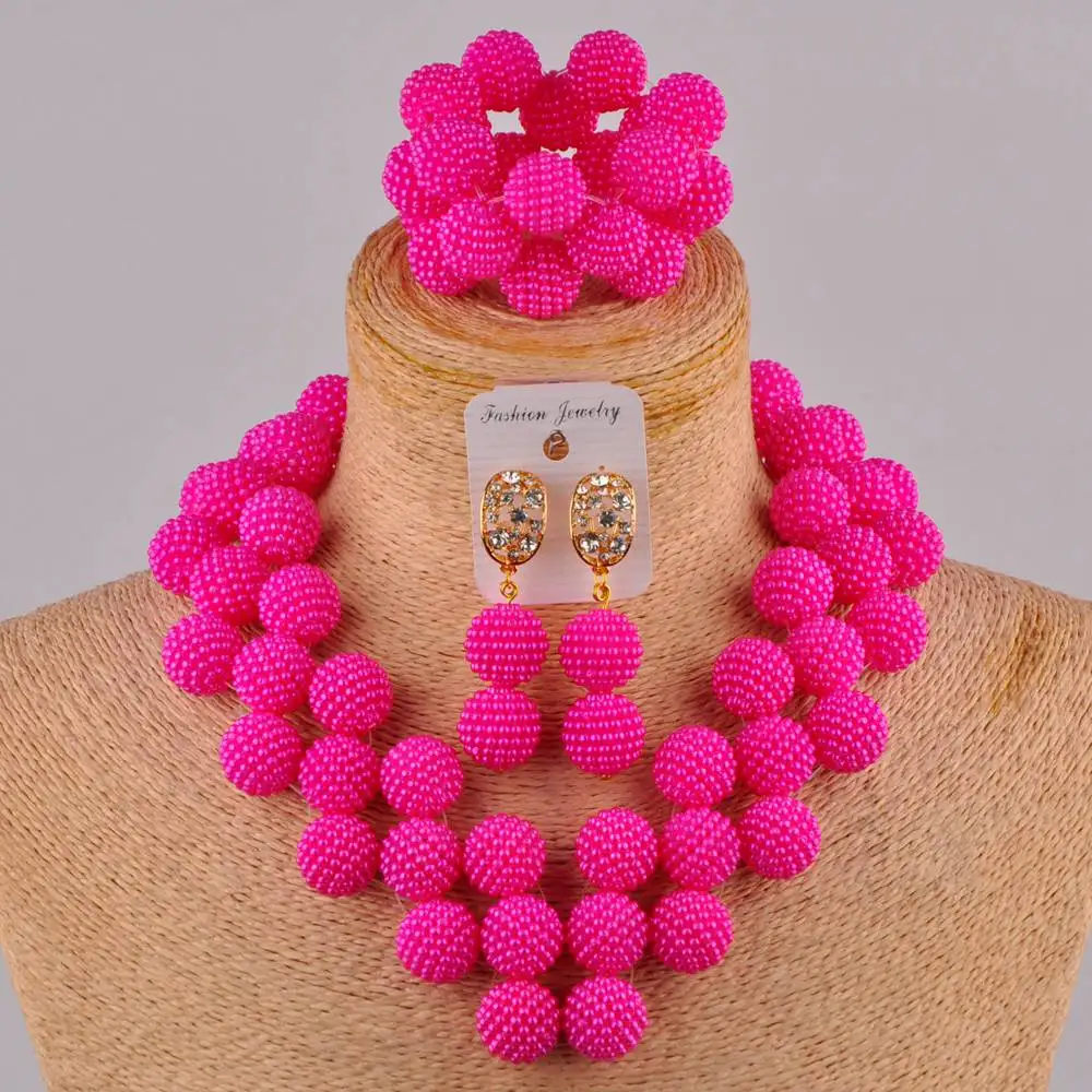 Fuchsia Pink Costume Necklace African Set Heart-shaped Nigerian Beads Jewelry for Women FZZ108 | Украшения и аксессуары