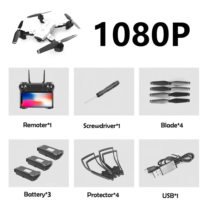 Универсальный Дрон 4K селфи Дрон с двойной камерой WiFi FPV Квадрокоптер оптический поток Квадрокоптер складной Дрон X PRO VS E520 SG901 - Цвет: WH 1080P 3B