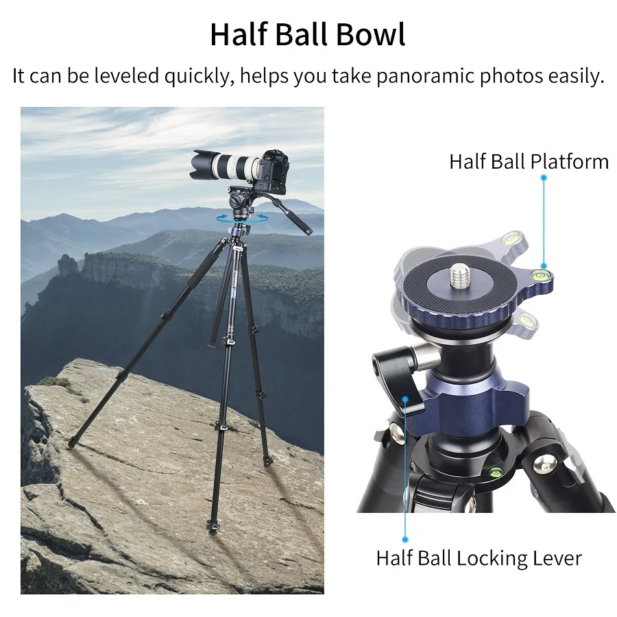 MT70 Multifunctional Video Tripod,Monopod 360 Degree CNC Alloy with Fast Flip Bu
