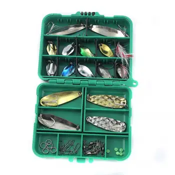 

Spoon Metal Fishing Lures Set Crankbaits Paillette Tackle Hooks Kit with Box