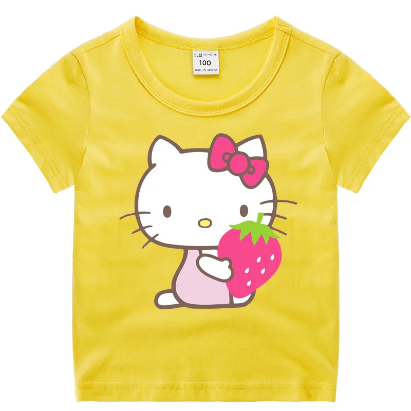 Футболки для девочек с принтом «hello kitty»; летние хлопковые футболки; топы для детей; одежда для малышей; черно-белая детская футболка; блузка; костюм