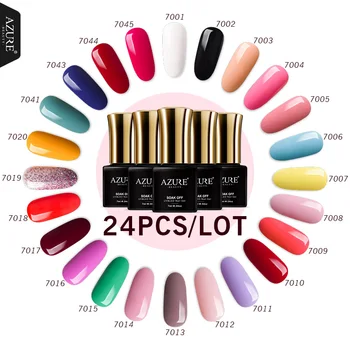 

11 Azure Beauty 24Pcs/Lot Semi Permanent Led Gel Polish Nail Set Soak Off Full Set Salon Led Gel Lacquer Nail Art Enamel Kits