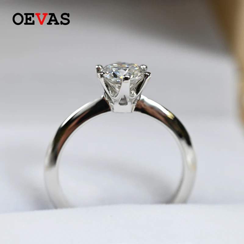 OEVAS Real 1 Carat D Color Moissanite Wedding Rings For Women Top Quality 18K White Gold 100% 925 Sterling Silver Jewelry | Украшения и