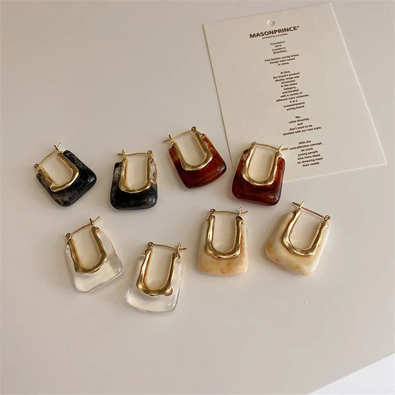 Transparent Resin Hoop Earrings Women Girls Geometric Irregular Metal Acrylic Earrings Party Jewelry