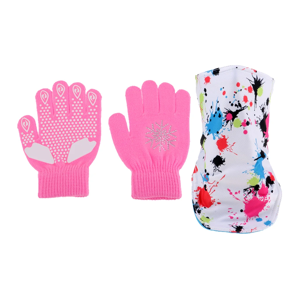 Kids Thermal Face Mask Cover Scarf Neck Warmer Gaiter Wrap and Knit Gloves Stretch Winter Glove for Boy Girl (Age age 6-13 )