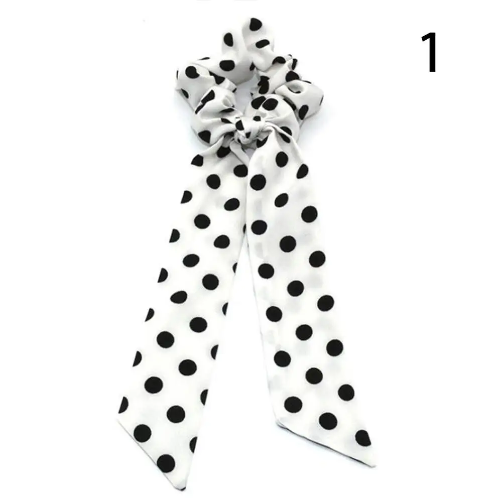 2019 Bohemian Polka Dot Floral Printed Ribbon Bow Hair Scrunchies Women Elastic Hair Band Ponytail Scarf Hair Ties Accessories