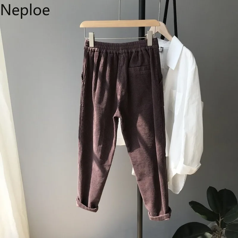 Neploe Corduory Прямые повседневные Панталоны Mujer винтажная тонкая талия эластичные однотонные брюки женские осенние повседневные брюки с застежкой на пуговице 46820