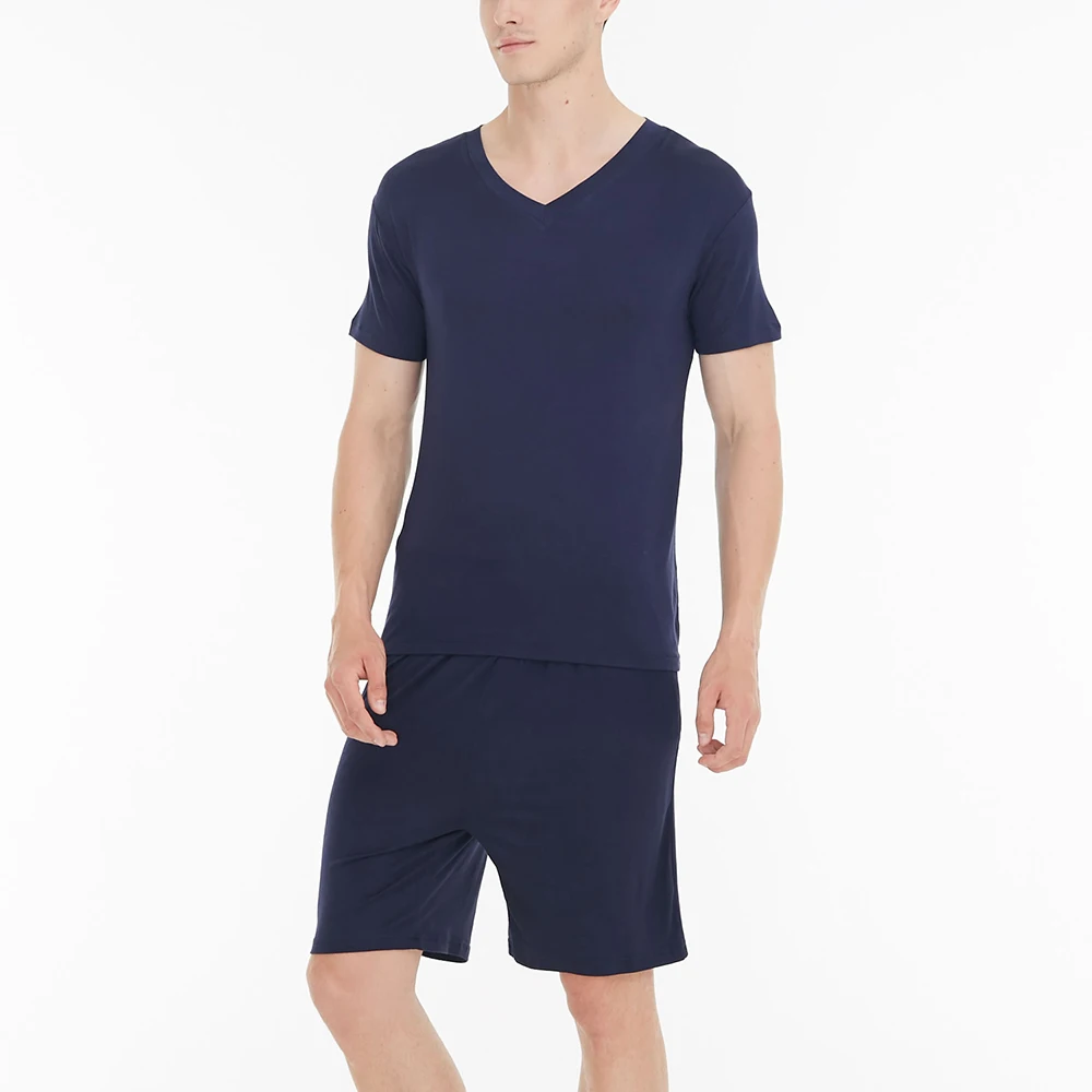 Lu's Chic Men's Short Sleeves Pajama Set Tops Shorts Summer Loungewear Modal Soft Sleep PJ Set Solid Cotton 2 Pieces Nightwear