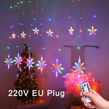 2.5M 220V Eu Plug Led Ster Gordijn Licht Kerst Guirlande String Fairy Lights Outdoor Voor Home Party Nieuwe jaar Bruiloft Decor 2.5M 220V Eu Plug Led Ster Gordijn Licht Kerst Guirlande String Fairy Lights Outdoor Voor Home Party Nieuwe jaar Bruiloft Decor