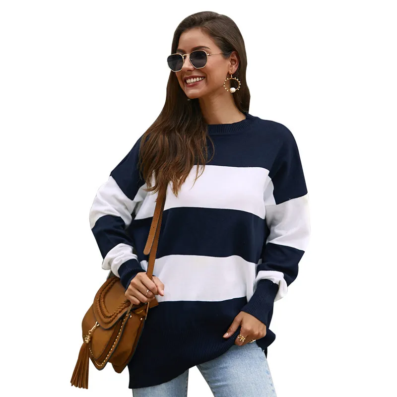 

2019 Autumn/winter Striped Stitching Sweater
