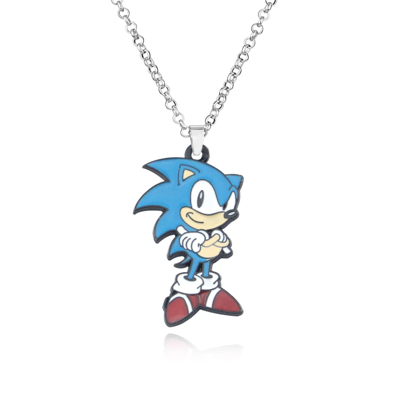 

New Lot Popular Cartoon Sonic The Hedgehog Necklace Key Chain Alloy Metal Charm Pendants Jewelry For Man and Women Fashion Gifts