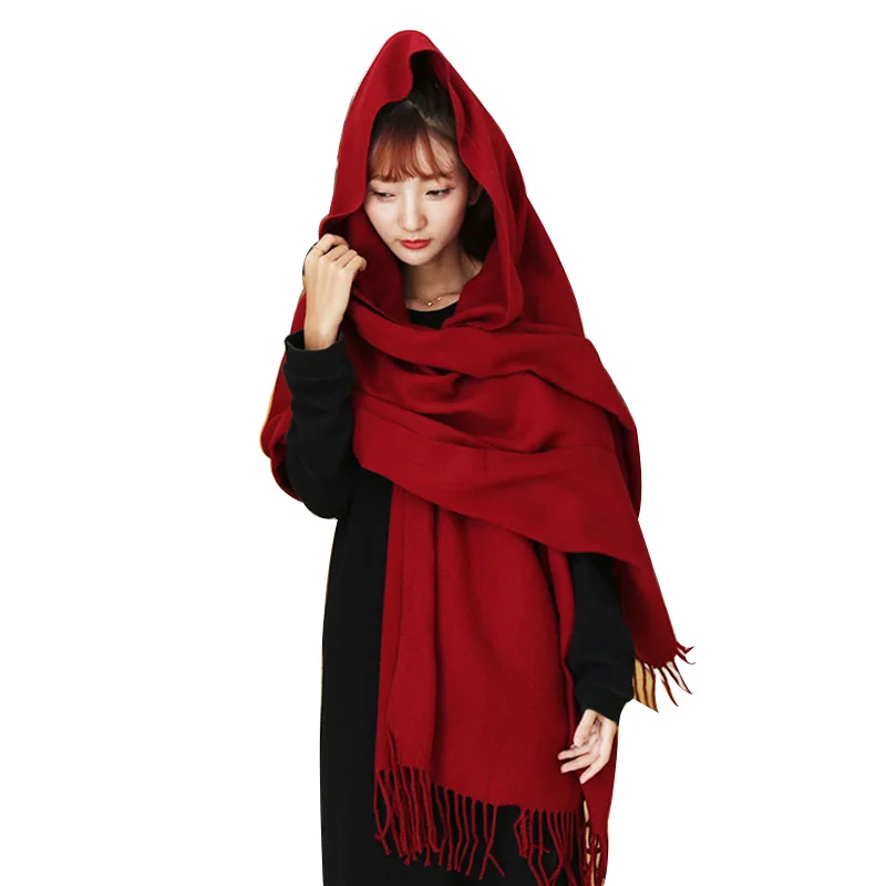 

Burgundy Cashmere Scarf for Women 2019 New Women's Ponchos And Capes Red Scarf Shawls Winter Warm Stole Wrap Pashmina Cachecol