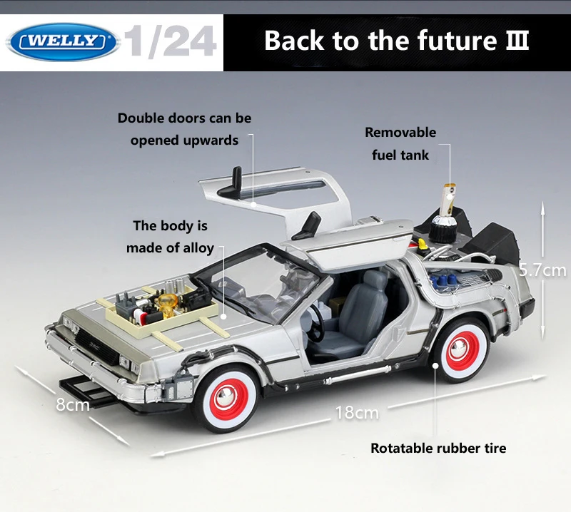  Welly 1:24 Diecast Alloy Model Car DMC-12 delorean back to the future Time Machine Metal Toy Car Fo