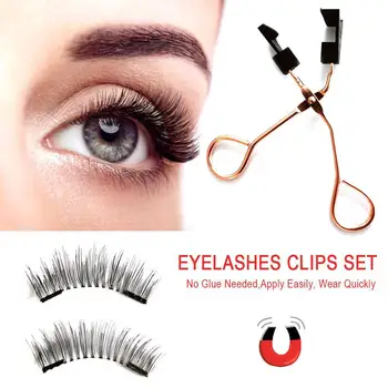 

2 Pairs Women Eye Makeup Quantum Magnetic Long Thick Fake Eyelashes with Clip