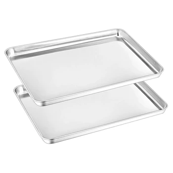 

Baking Sheet Cookie Sheet Set of 2, 430 Stainless Steel Baking Pans Tray 16 x 12 x 1 Inch, Mirror Finish, Easy Clean & Dishwashe