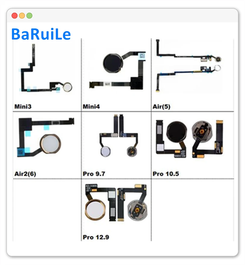 BaRuiLe 5 шт. кнопка домой гибкий кабель для ipad Air2 Mini 3 4 отпечатков пальцев Кнопка ВКЛ.
