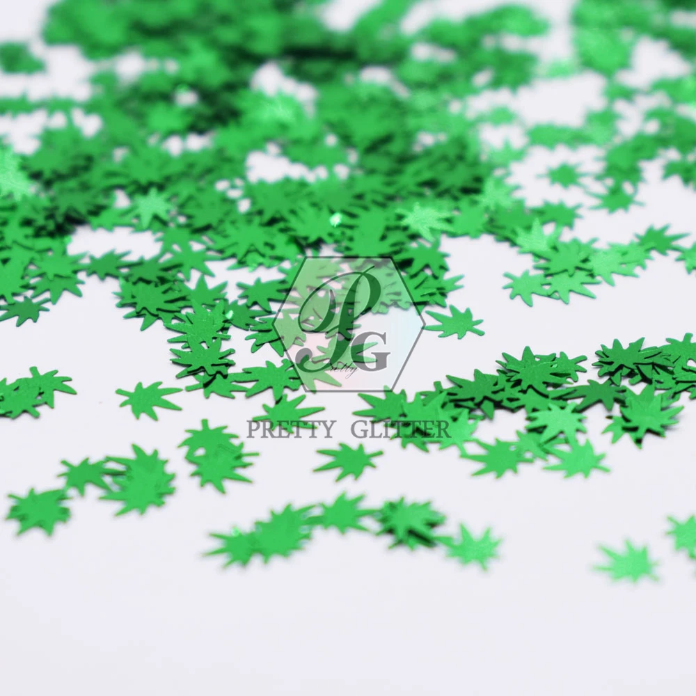 PrettyG 10g Pack Hemp Leaves-Weed Leaves Shape Glitter Sequins for Resin DIY Making Art Craft Nail Makeup Decoration Accessories