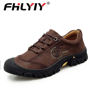 

Fhlyiy Brand Men'S Shoes Genuine Leather Shoes Men Outdoor Casual Shoes Men Leather Lace-Up Non-Slip Sneakers Zapatos De Hombre