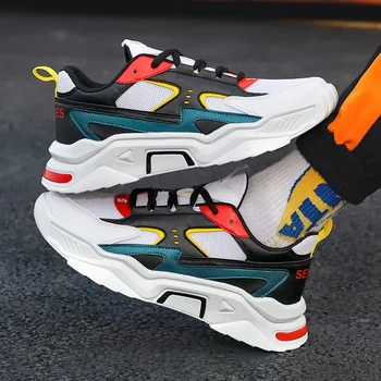 

New Men's Fashion Sneakers Personality Comfortable Mesh Breathable Walking Shoes Lace-up Popular Soft bottom Jogging Shoes