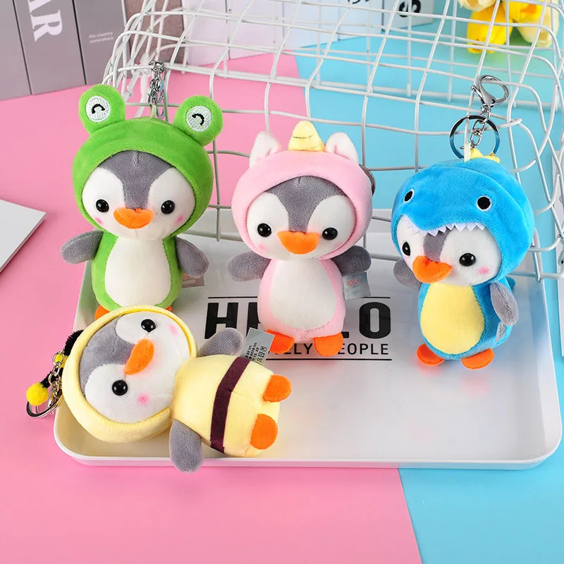 Korean Fashion Morph Penguins Plush Keychain Toys Sharks Frogs Unicorn Bees Penguin Peluche Dolls Key Bag Pendants 10pcs 12cm (6)