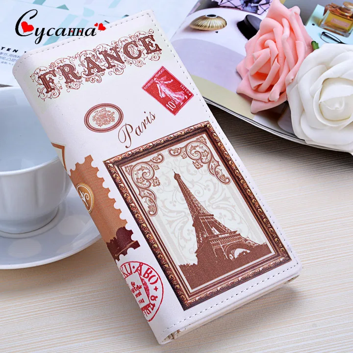 

Spring fashion graffiti Eiffel Tower print Women's Wallet Ladies Leather PU Purses Hasp Clutch Long hasp card holder bag