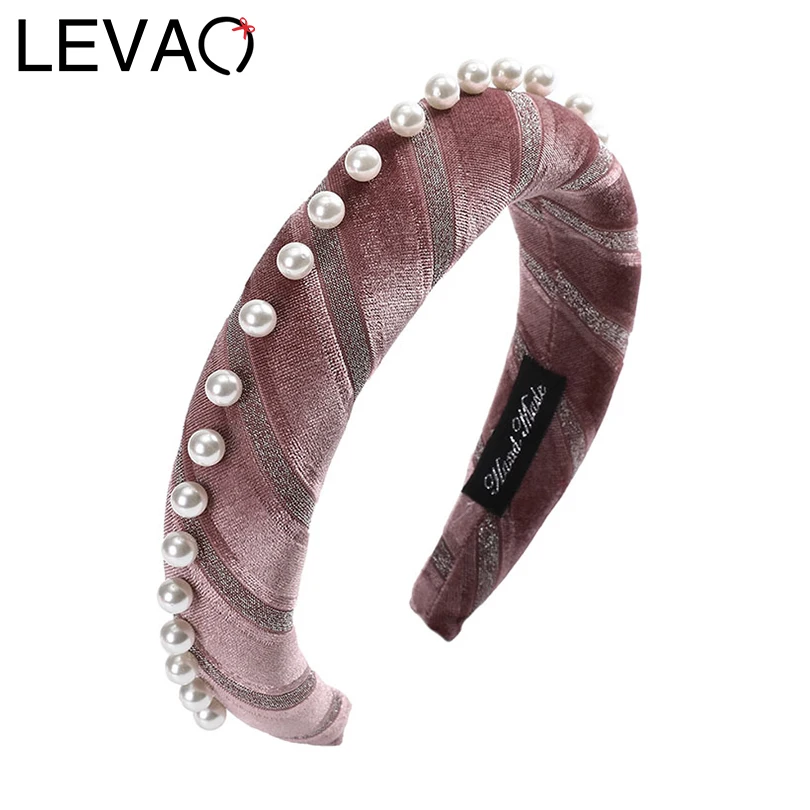 LEVAO, повязка на голову с жемчугом с подкладкой, Женская губчатая полосатая повязка на голову, ободок, тюрбан для девочек, аксессуары для волос, обруч для волос, женский элегантный головной убор