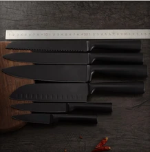 Japoński noże szefa kuchni zestaw ze stali nierdzewnej 8 #8221 krojenie chleba 7 #8221 Santoku 5 #8221 narzędzie 3 5 #8221 nóż do parowania Full Tang narzędzia kuchenne tanie tanio CN (pochodzenie) STAINLESS STEEL Ekologiczne CE UE Lfgb Noże kuchenne 3CR13 Stainless Steel Black Paring utility knife