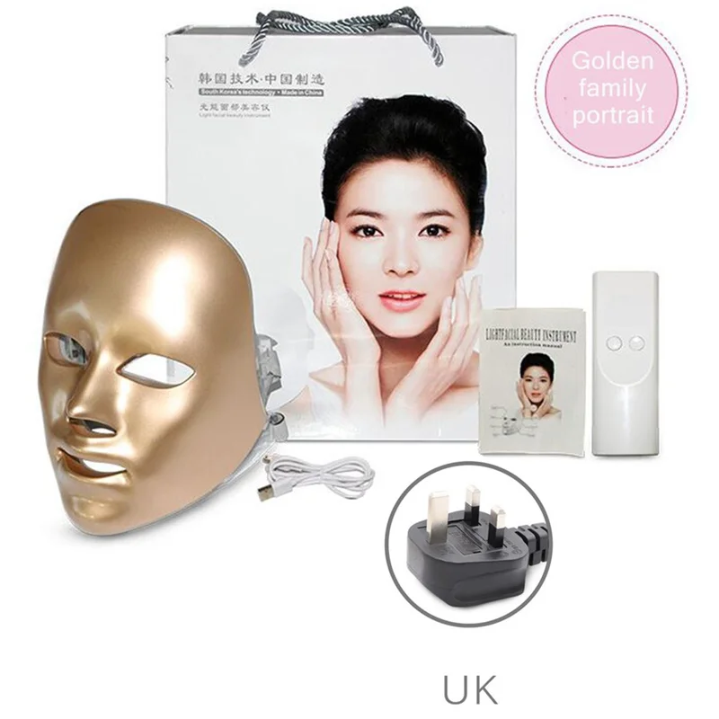 UK box packing Домашнее оборудование для наведения красоты Led фотон косметическая маска инструмент семь цветов фотонное омоложение инструмент зарядный спектрометр - Цвет: UK box packing