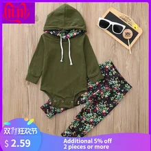 Одежда для маленьких мальчиков Одежда для новорожденных комбинезон с капюшоном и длинными рукавами для маленьких девочек+ штаны с цветочным принтом, комплект одежды, ubrana dla niemowladit