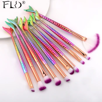 

FLD Professional Mermaid Makeup Brushes Set Eye Set Kits Shadow Eyeliner High Quality Makeup Brush Tools Eyebrow Tools Kit