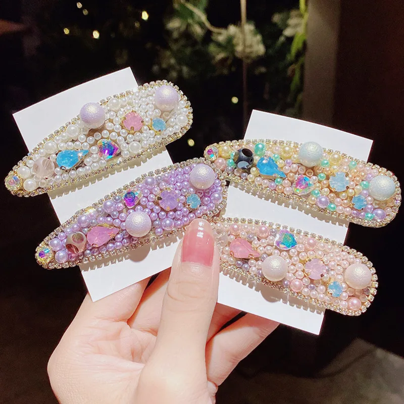 

[Xwen] 2020 New Pearl Women Hairpin Duckbill Clip Ear Hair Bangs Clip Metal Hit Color Rhinestone Fashion Accessories WEA0011